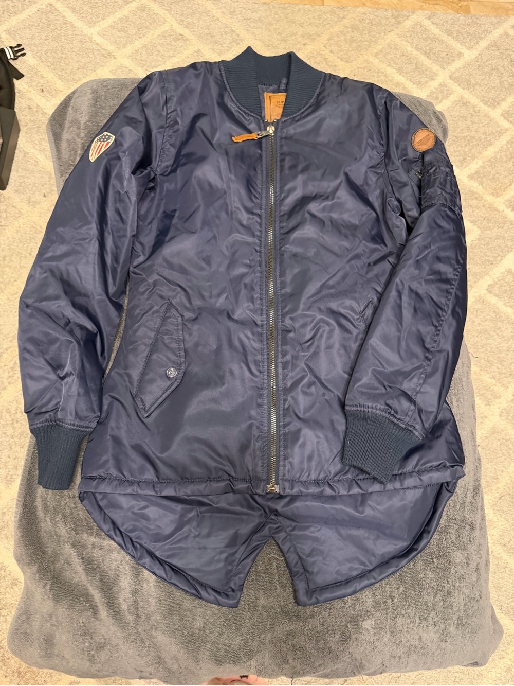 Top Gun Men's Navy Longline Jacket with Badge Accents